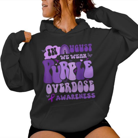 Rainbow In August We Wear Purple Overdose Awareness Month Women Hoodie Seseable UK