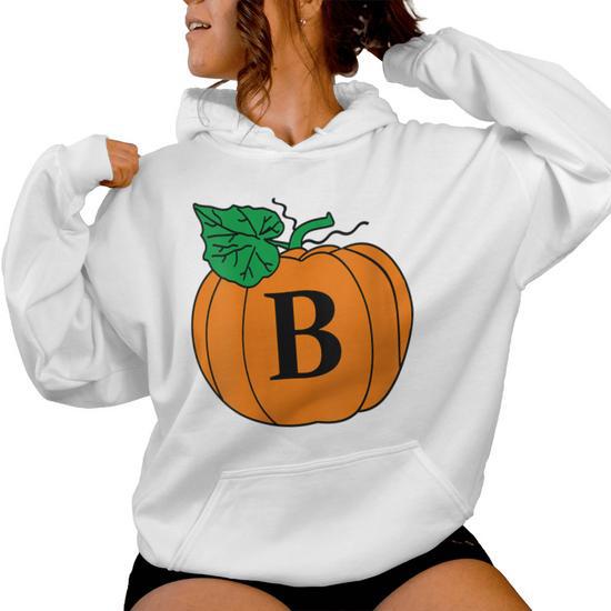 Fall Pumpkin Monogram Letter B Initial Fun Halloween Autumn Women Hoodie Monsterry