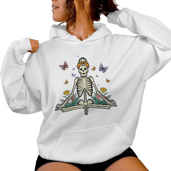 Yoga Skeleton Hoodie, Skeleton Meditating, Funny Halloween fashion Hoodie for Yoga Teacher, Yoga Meditation Hoodie, Skeleton Lotus Pose Hoodie