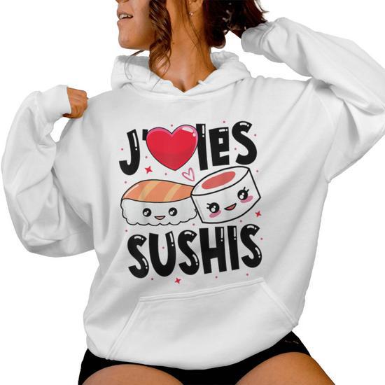 Sweat à Capuche « J’aime Les Sushis » – Coupe Classique, Motif Kawaii Pour Femmes/filles
