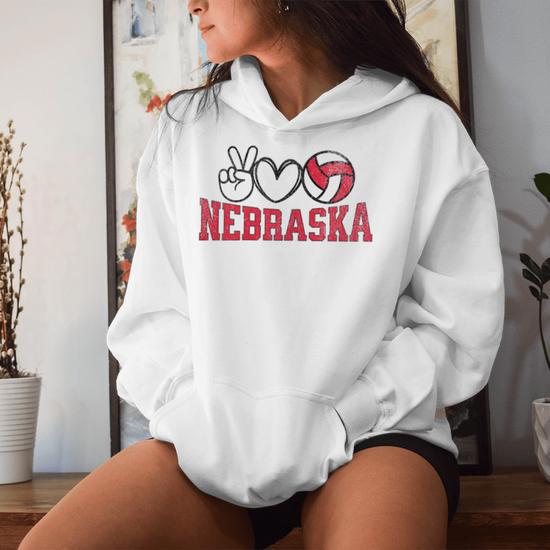 Peace Love Volleyball Nebraska N Girls Tween Women Hoodie Monsterry