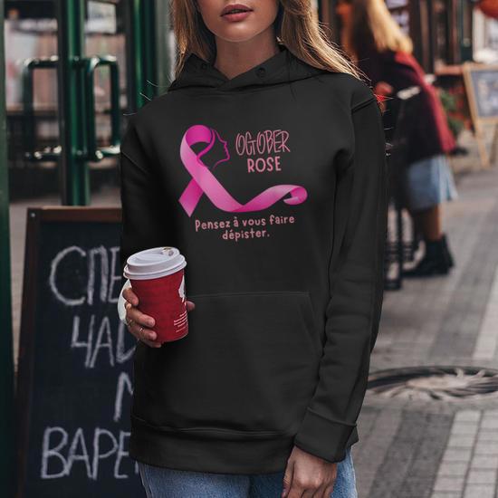 Sweat à Capuche Octobre Rose – Soutien Cancer Du Sein – Cadeau Symbolique Pour Femme, Maman, Survivante