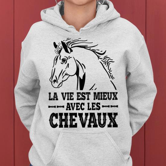 Sweat à Capuche Fille - Design "La Vie Est Mieux Avec Un Cheval" - Pour Cavalière Ado équitation