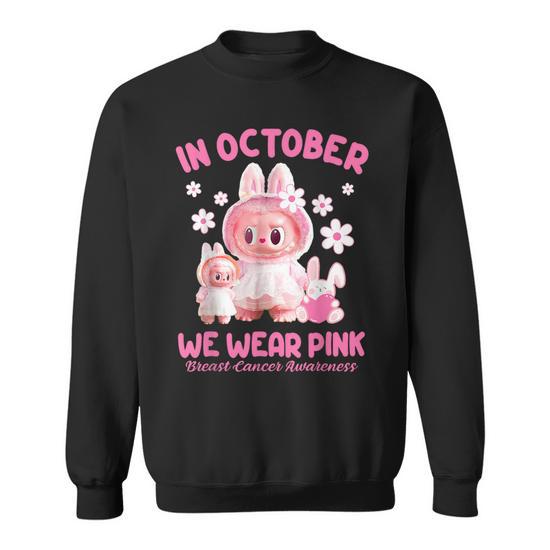 In October We Wear Pink Breast Cancer Awareness Sweatshirts Angel Wings