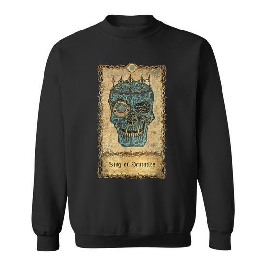 Vintage Tarot Card Skeleton King Of Pentacles For Occult Sweatshirt Monsterry