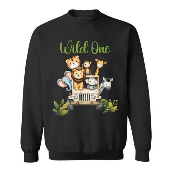 Wild One Zoo First Birthday Safari Jungle Animal 1 Year Old Sweatshirt Seseable CA