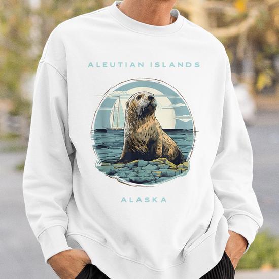 Aleutian Islands Alaska Vintage Coastal Sea Otter Sweatshirt Monsterry