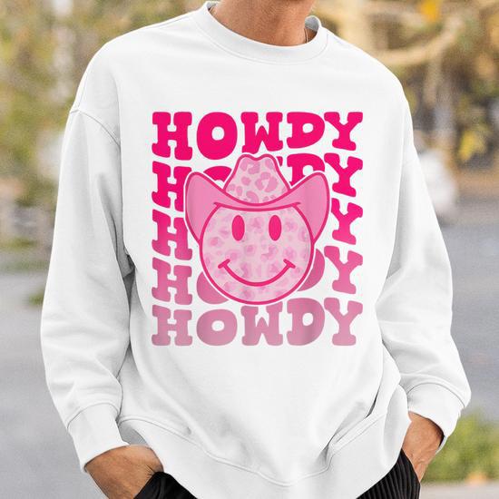 Western Country Cow Howdy Leopard Smile Face Cowgirl Rodeo Sweatshirt Thegiftio UK