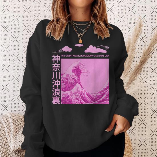 Big Wavy Pink Color Graphic Sweatshirt Seseable UK