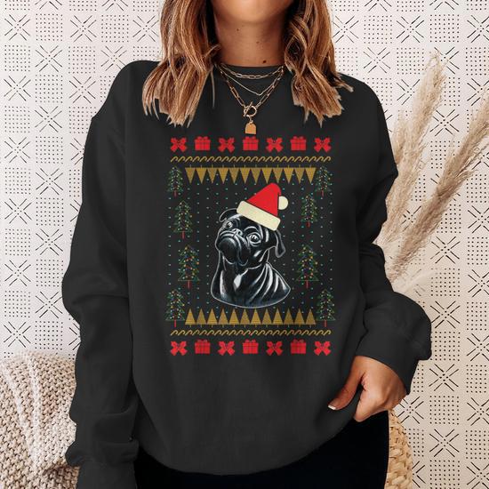 Black pug christmas sweater on sale