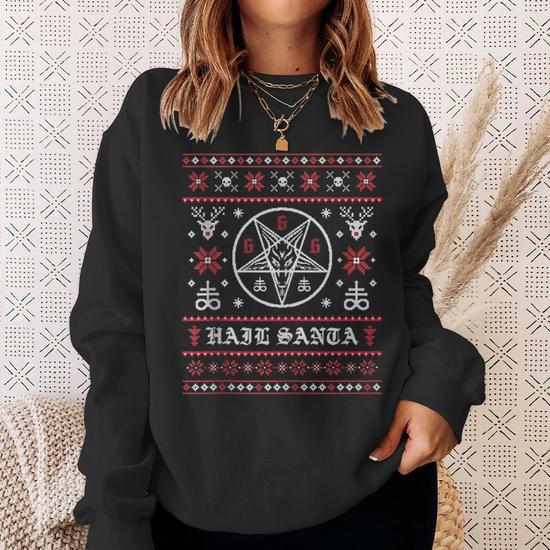 Ugly Christmas Sweater Hail Santa Pentagram Sweatshirt Thegiftio UK