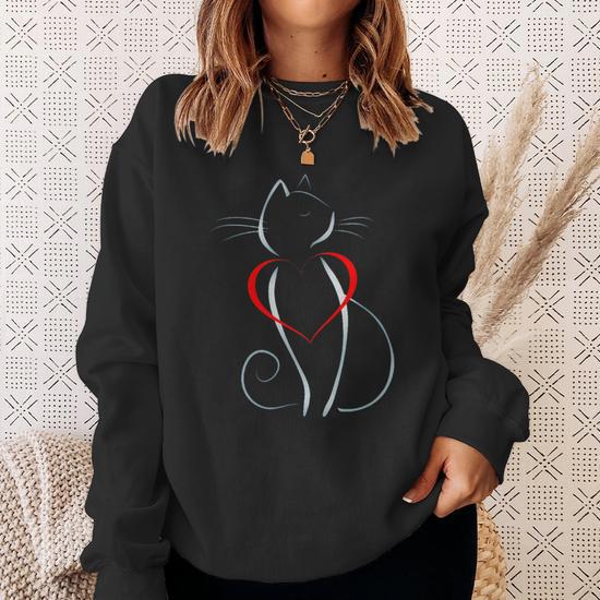 Sweatshirt 'J'aime Le Chat' - Sweat à Capuche Ou Pull, Motif Chat Mignon Pour Amoureux Des Félins