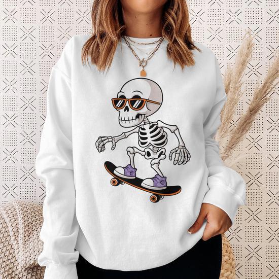 Skeleton riding skateboard sweatshirt sale