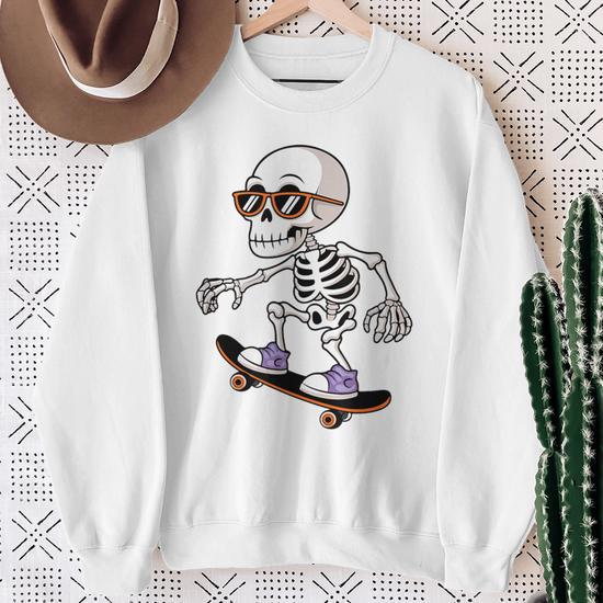 Cool Skeleton Riding Skateboard Halloween Boys Men Sweatshirt Seseable CA