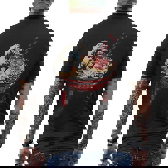 Great Ramen Wave Japanese Ocean Sea Ramen Samurai Men's T-shirt Back Print  - Monsterry