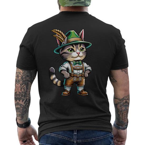 Oktoberfest Cat German Bavarian Lederhosen Cat Lover Men s T shirt Back Print Thegiftio UK