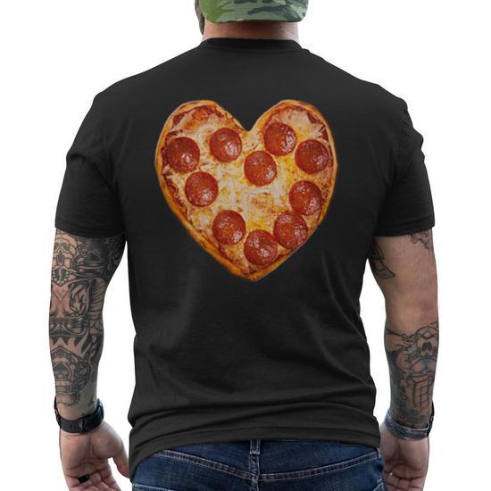 Pizza Heart Left Chest Graphic Men's T-shirt Back Print - Monsterry