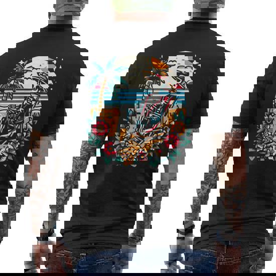 Skeleton On The Beach Traditional Tattoo Artist Inked Men's T