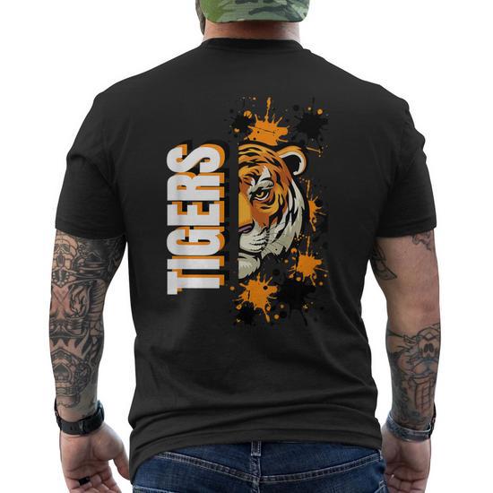 Mr.TigersブラックL Tigers School Spirit Tiger Mascot Orange Black Men's T-shirt Back