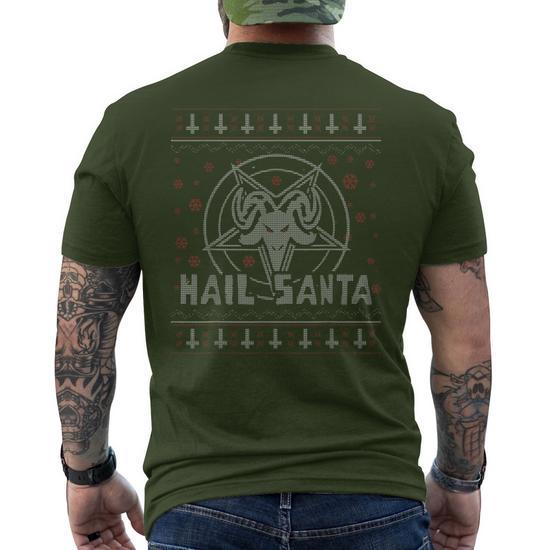 Hail Santa Evil Ugly Christmas Sweater Men s T shirt Back Print Seseable CA