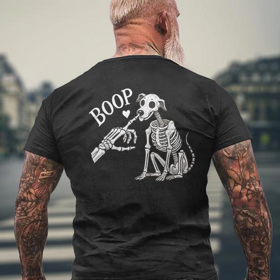 Boop Hand Skeleton And Dog Men s T shirt Back Print Mazezy