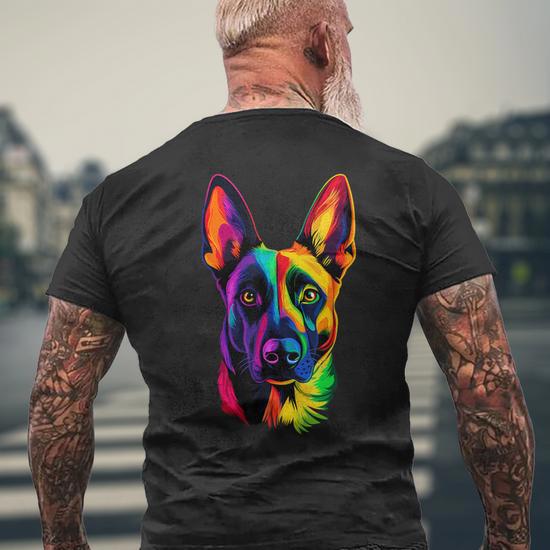 Colorful Belgian Malinois Lover Brave Dog Black Men's T-shirt Back Print |  Seseable CA
