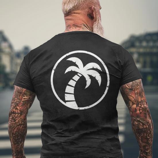 Good Vibes Beach Palm Tree And Surfing Van So Beach Please Men's T