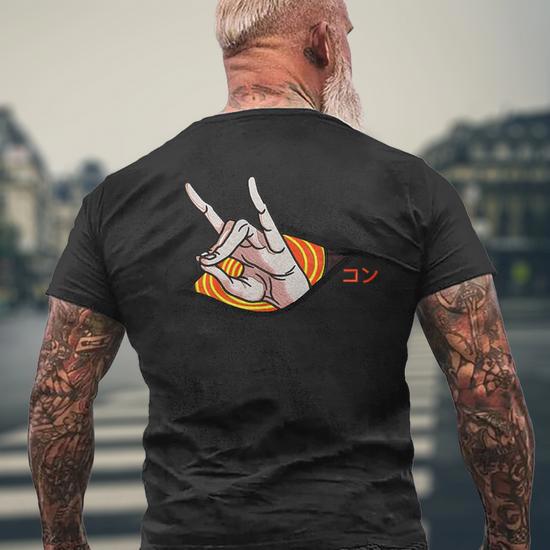 aki様　オリジナルネーム　away半袖レプリカ2XL Kon Aki Chainsaw Hand Sign Men's T-shirt Back Print - Thegiftio