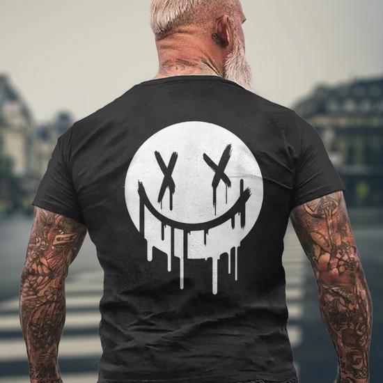X Eyes Smiling Face Dripping Paint Graffiti Men's T-shirt Back