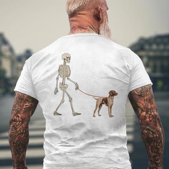 German Shorthaired Pointer Skeleton Walking Halloween Men s T shirt Back Print Seseable CA