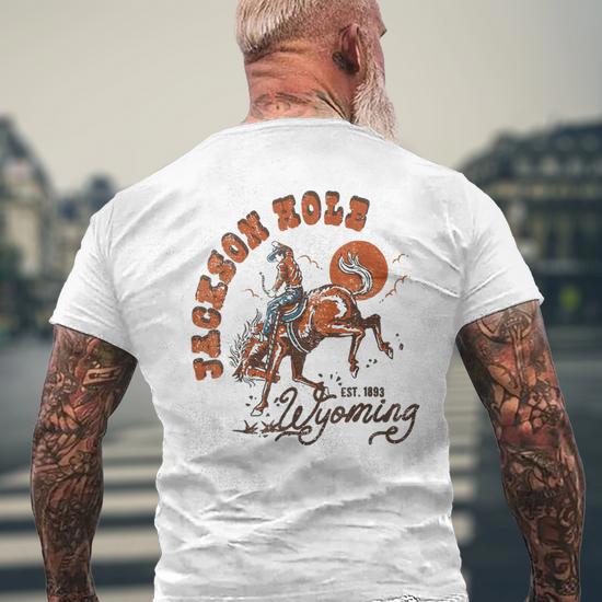 Jackson Hole Wyoming Wy Vintage Established Sports Men's T-shirt Back Print - DE