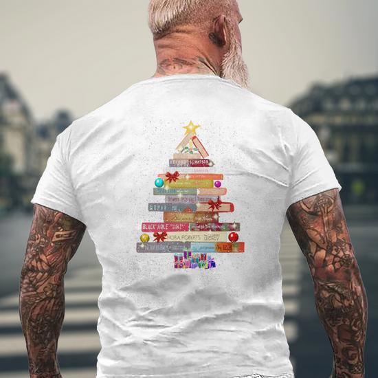 Camiseta Cuello V Para Mujer Con Diseño De árbol De Navidad Hecho De Libros - Ideal Para Amantes De La Lectura