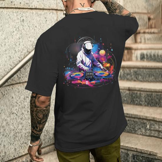 Herren T-Shirt Backprint Rückendruck Schriftzug Hot Pizza Space Shark