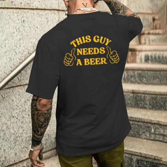 T-shirt Humour Homme – This Guy Needs A Beer – Bleu, Taille M, Occasion