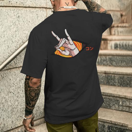 Kon Aki Chainsaw Hand Sign Men's T-shirt Back Print - Thegiftio