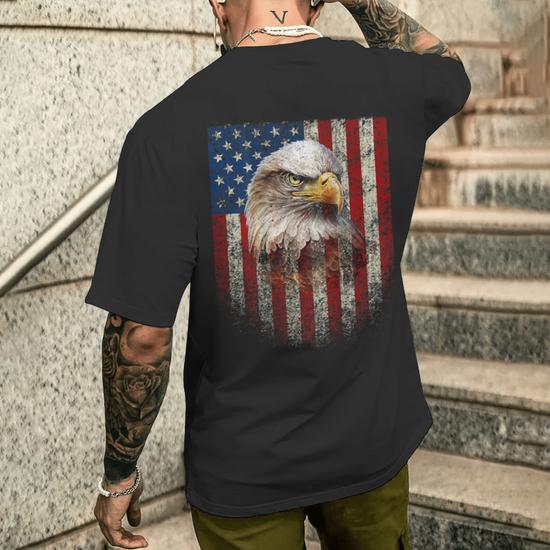 Patriotic Us Flag With American Eagle Prints On The Back Men s T shirt Back Print Monsterry