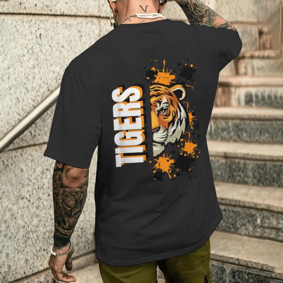 Tigers School Spirit Tiger Mascot Orange Black Men's T-shirt Back