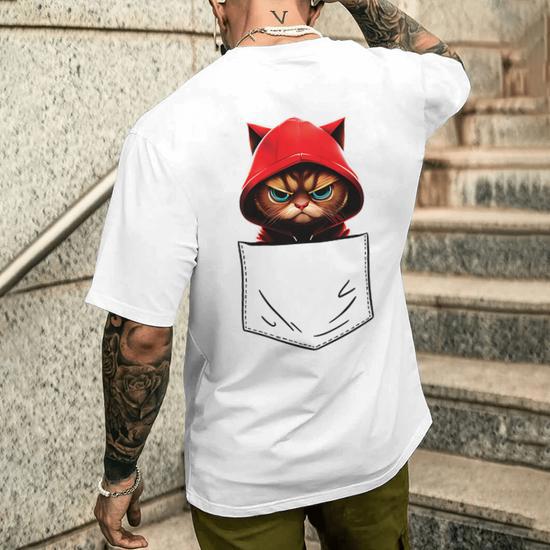 Gato Regalo Divertido I Bolsillo En El Pecho De Gato Camiseta Hombre Estampado Espalda Regaloses