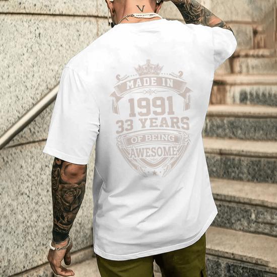 Made In 1991 Years Of Being Awesome Men s T shirt Back Print Monsterry