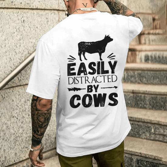 Vaca Facilmente Distracted By Cows Fresco Camiseta Hombre Estampado Espalda Regaloses