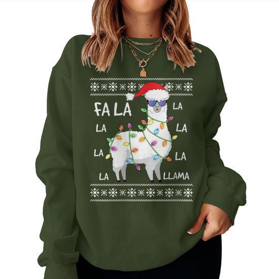 Fa La La Llama Christmas Tree Ugly Christmas Sweater Women Sweatshirt Thegiftio UK