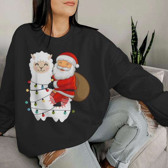 Pyjama Pere Noel Avec Lama Lumineux De Noel Pour Garcons Et Filles Sweat shirt pour femme Cadeauxyz