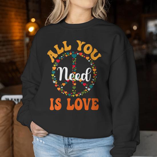 Peace Love Hippy Unisex Round Neck Sweatshirt, Unisex Thick Sweatshirt, high quality Oversize Unisex Sweatshirt.