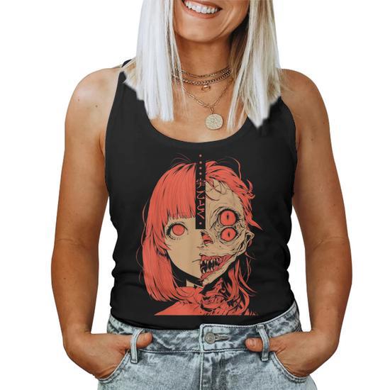 Creepy Anime Girl Japan Japanese Horror Grunge Harajuku Women Tank