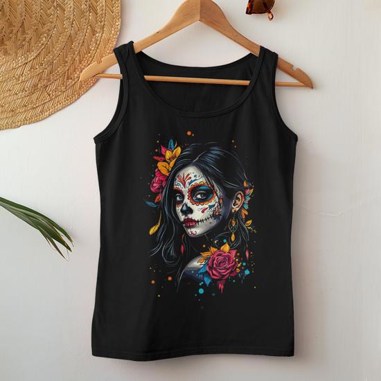 💀【Calavera Mexicana Día De Muertos Floral】Camiseta Sin Mangas – Diseño Cultural Floral, Ligera Y Transpirable, Regalo Original Para Mujer Y Hombre
