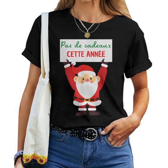 T-Shirt Femme Joyeux Noël – Trois Gnomes Rouges Plaid Buffalo Col V, Cadeau Amusant Noël Gnome Scandinave