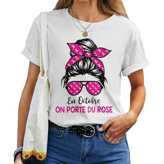 T-Shirt Octobre Rose - Ruban Soutien Cancer Du Sein - Femme - Col Rond - Tailles S à 3XL