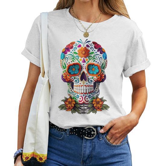 Women's Sugar Skull Tote Bag - Cotton Shoulder Bag With Long Handles - View #8
