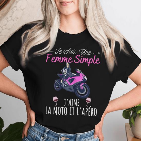 T-shirt Humour Moto Et Apéro Pour Femme - Cadeau Motarde, Coton Léger, Coupe Classique