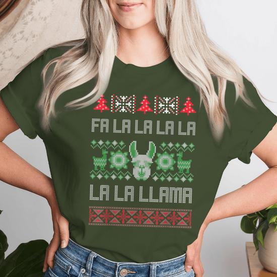 Fa La La Llama Ugly Christmas Sweater Llama Women T shirt Seseable UK